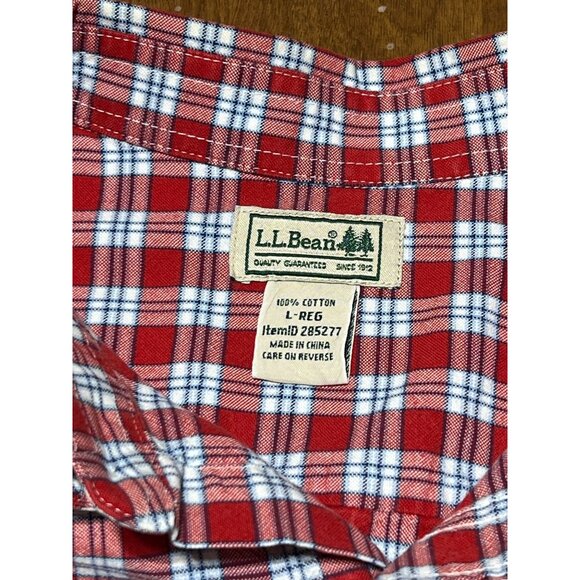 L.L.Bean Plaid Long Sleeve Button Down Shirt Red Blue Pockets Mens Large - Picture 4 of 7